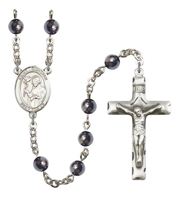 St. Dunstan Rosary, 6mm Hematite Beads, Silver Plate, # 11845