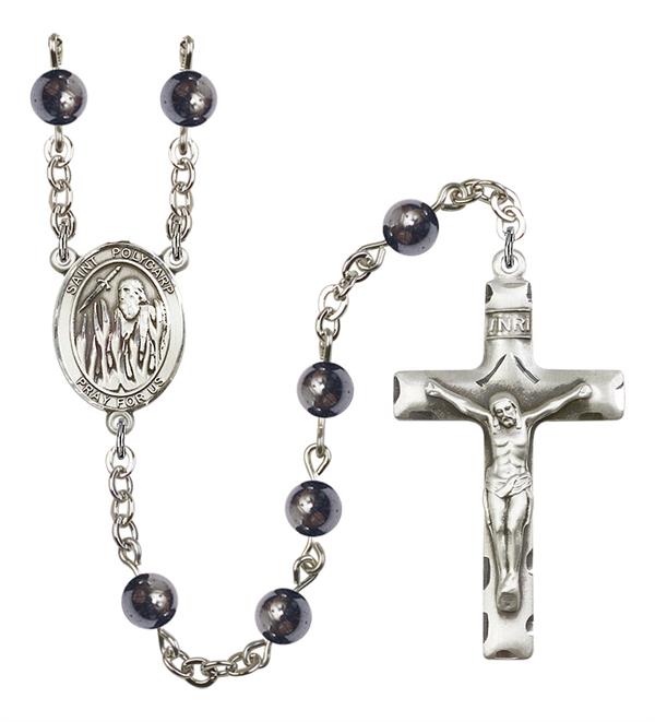 St. Polycarp of Smyrna Rosary, 6mm Hematite Beads, Silver Plate, # 11854