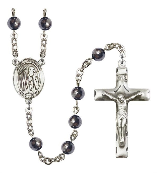 St. Polycarp of Smyrna Rosary, 6mm Hematite Beads, Silver Plate, # 11854