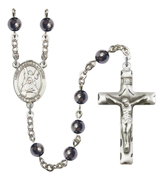 St. Frances of Rome Rosary, 6mm Hematite Beads, Silver Plate, # 11856