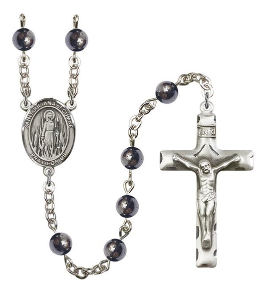 St. Juliana of Cumae Rosary, 6mm Hematite Beads, Silver Plate, # 11864