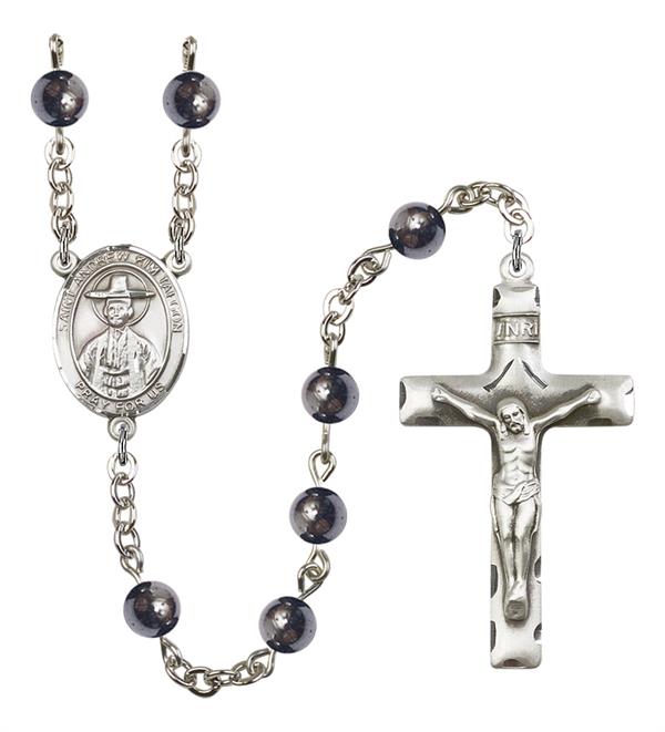 St. Andrew Kim Taegon Rosary, 6mm Hematite Beads, Silver Plate, # 11865