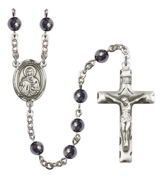 St. Marina Rosary, 6mm Hematite Beads, Silver Plate, # 11871