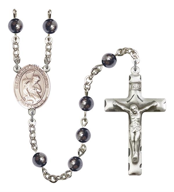 Blessed Herman the Cripple Rosary, 6mm Hematite Beads, Silver Plate, # 11896