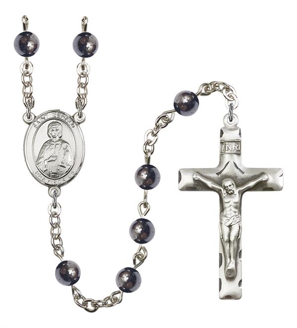 St. Gerald Rosary, 6mm Hematite Beads, Silver Plate, # 11897