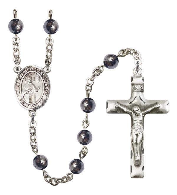St. Anthony Mary Claret Rosary, 6mm Hematite Beads, Silver Plate, # 11910