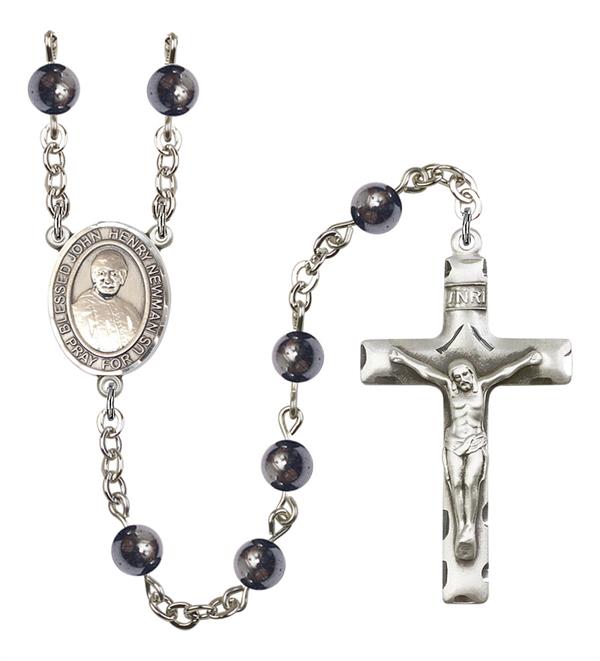 Blessed John Henry Newman Rosary, 6mm Hematite Beads, Silver Plate, # 11917