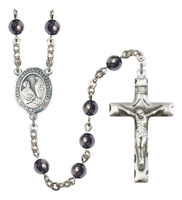 St. Mary Magdalene of Canossa Rosary, 6mm Hematite Beads, Silver Plate, # 11923