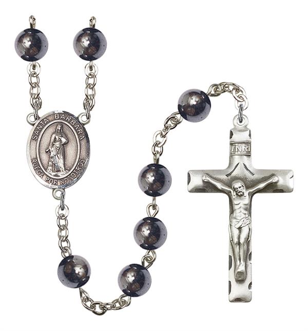 Santa Barbara Spanish Rosary, 8mm Hematite Beads, Silver Plate, # 10969