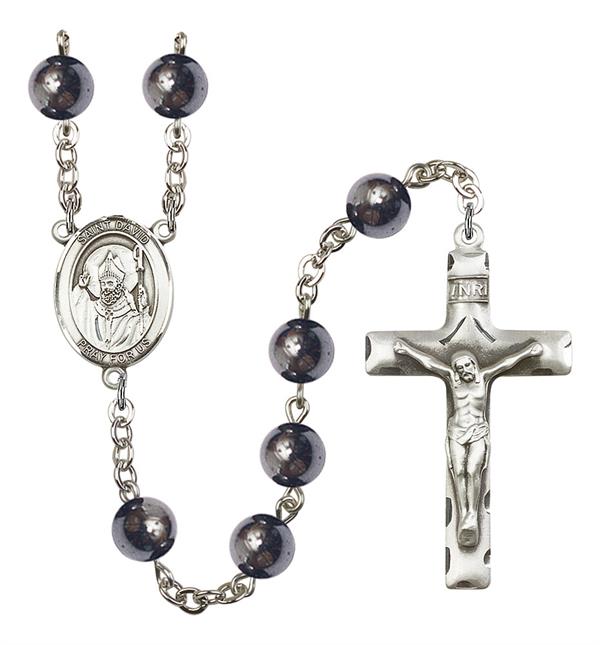 St. David Rosary, 8mm Hematite Beads, Silver Plate, # 11006