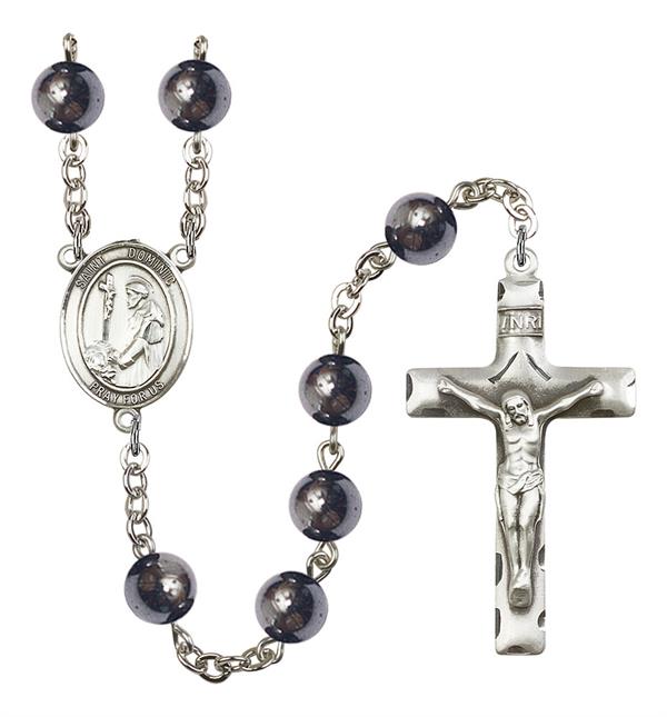 St. Dominic Rosary, 8mm Hematite Beads, Silver Plate, # 11011
