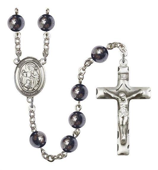 St. James Rosary, 8mm Hematite Beads, Silver Plate, # 11058