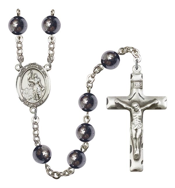 St. Joan of Arc Rosary, 8mm Hematite Beads, Silver Plate, # 11061