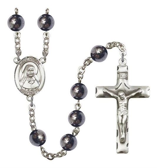 St. Louise Rosary, 8mm Hematite Beads, Silver Plate, # 11077
