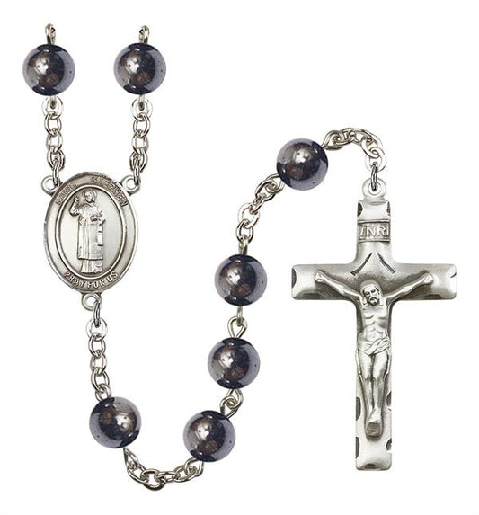 St. Stephen Rosary, 8mm Hematite Beads, Silver Plate, # 11138
