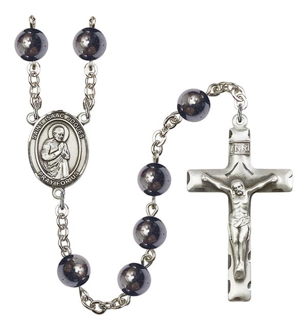 St. Isaac Jogues Rosary, 8mm Hematite Beads, Silver Plate, # 11261