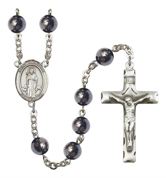 St. Barnabas Rosary, 8mm Hematite Beads, Silver Plate, # 11266