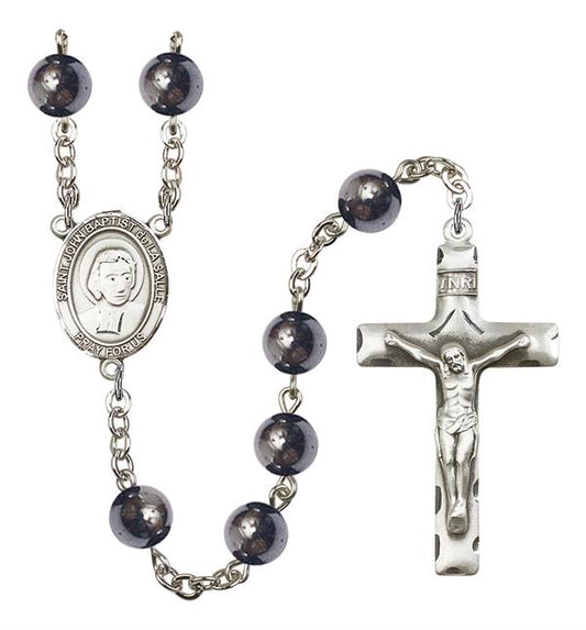 Our Lady of San Juan Rosary, 8mm Hematite Beads, Silver Plate, # 11333