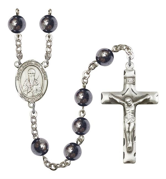 St. Basil the Great Rosary, 8mm Hematite Beads, Silver Plate, # 11352