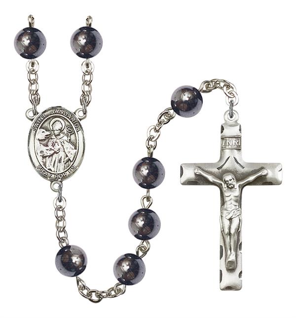 St. Januarius Rosary, 8mm Hematite Beads, Silver Plate, # 11451