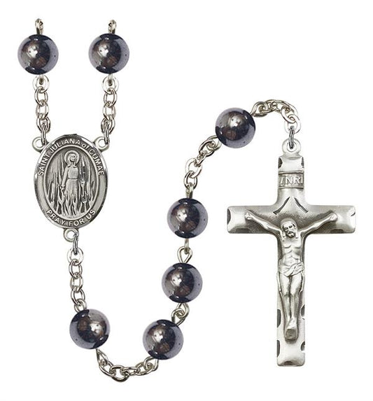 St. Juliana of Cumae Rosary, 8mm Hematite Beads, Silver Plate, # 11482