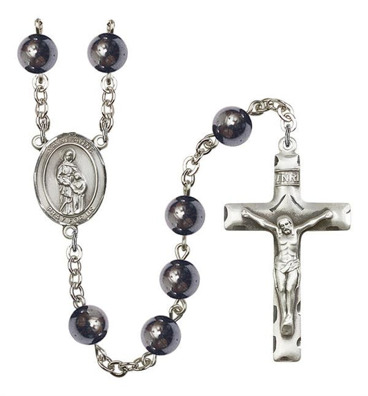 St. Anne Rosary, 8mm Hematite Beads, Silver Plate, # 11485