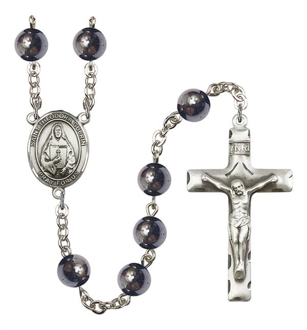 St. Theodora Rosary, 8mm Hematite Beads, Silver Plate, # 11493