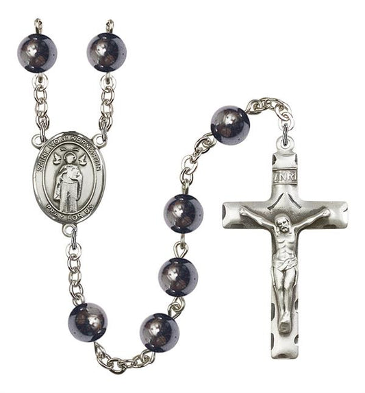 St. Ivo of Kelmartin Rosary, 8mm Hematite Beads, Silver Plate, # 11495