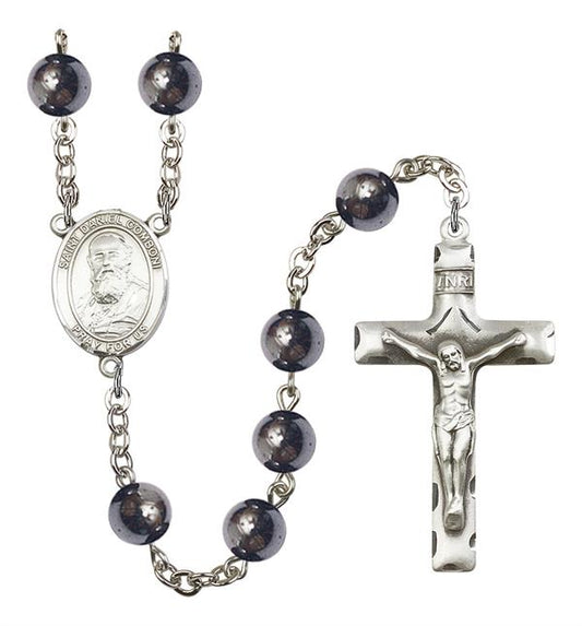 St. Daniel Comboni Rosary, 8mm Hematite Beads, Silver Plate, # 11510