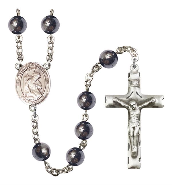 Blessed Herman the Cripple Rosary, 8mm Hematite Beads, Silver Plate, # 11513