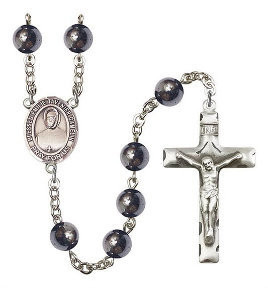 Blessed Emilie Tavernier Gamelin Rosary, 8mm Hematite Beads, Silver Plate, # 11547