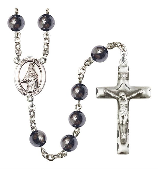 St. Emma Uffing Rosary, 8mm Hematite Beads, Silver Plate, # 11559