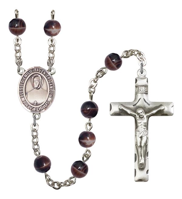 Blessed Emilie Tavernier Gamelin Rosary, 7mm Brown Glass Beads, Silver Plate, # 12590