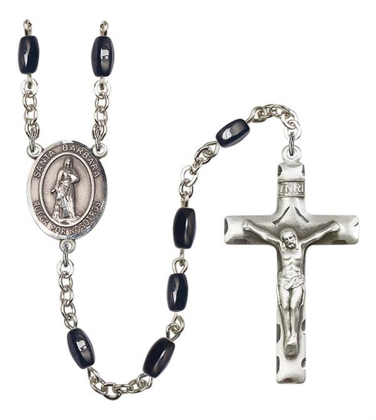 Santa Barbara Spanish Rosary, 8x5mm Black Onyx Beads, Silver Plate, # 12666