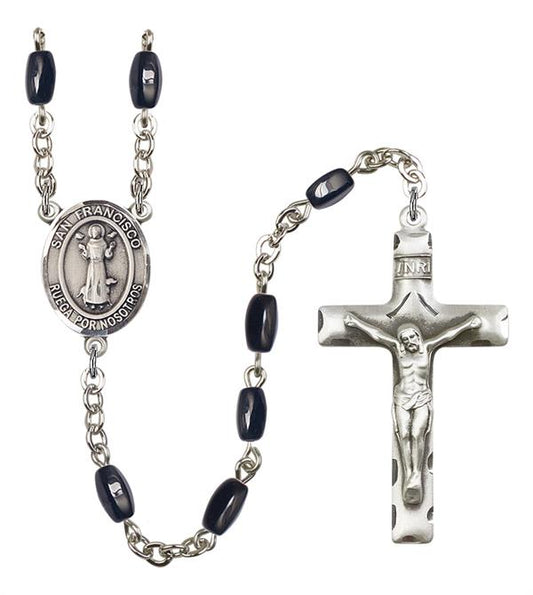 San Francisco Spanish Rosary, 8x5mm Black Onyx Beads, Silver Plate, # 12709