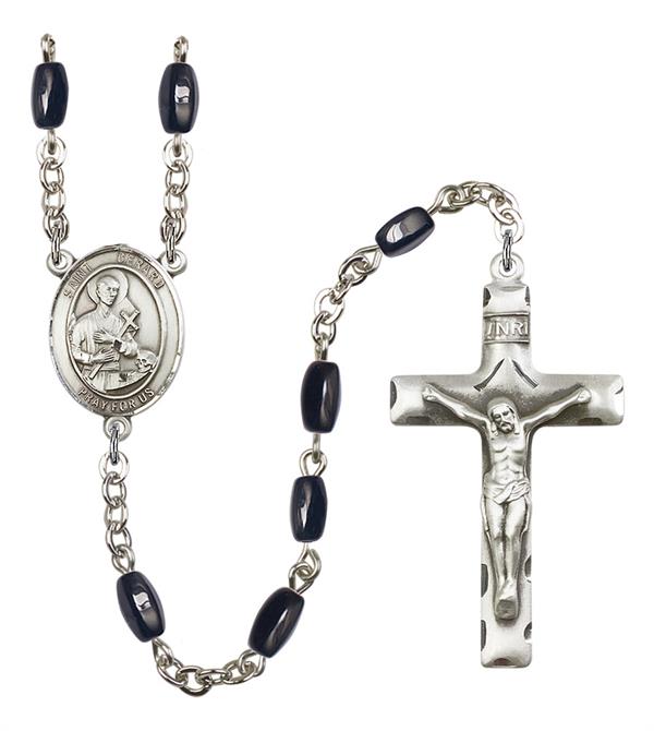 St. Gerard Rosary, 8x5mm Black Onyx Beads, Silver Plate, # 12723