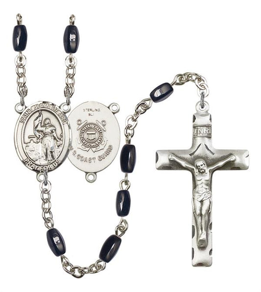 St. Joan of Arc U.S. Coast Guard Rosary, 8x5mm Black Onyx Beads, Silver Plate, # 12736