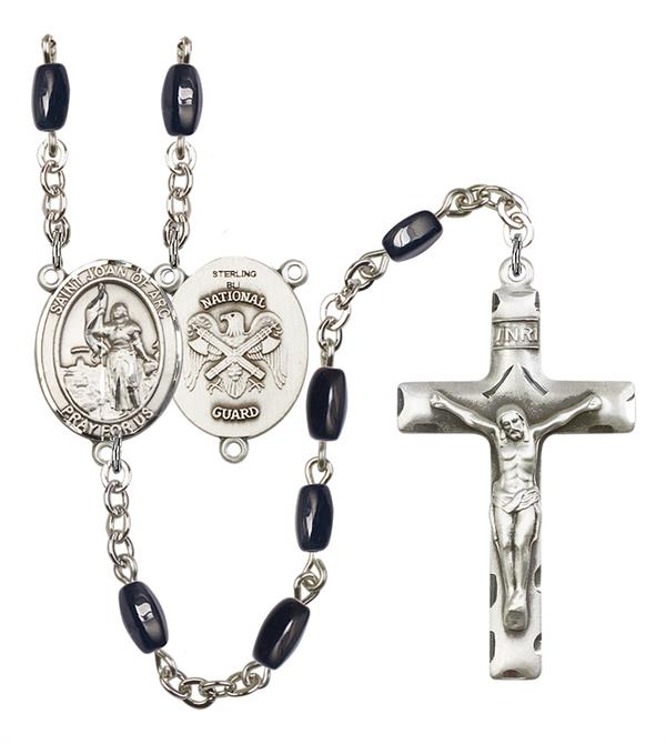 St. Joan of Arc National Guard Rosary, 8x5mm Black Onyx Beads, Silver Plate, # 12737