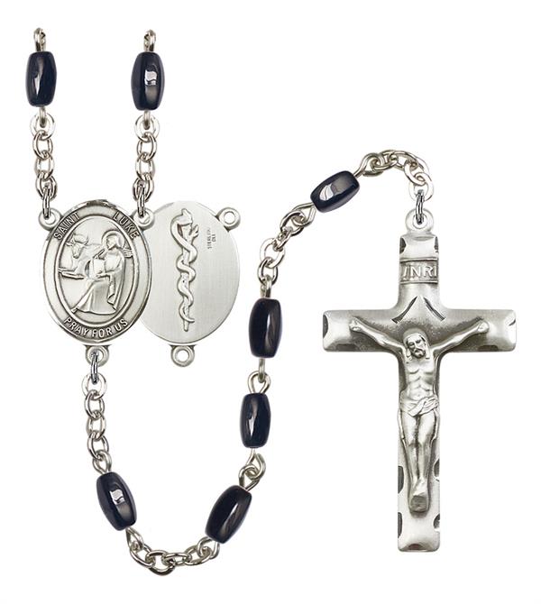 St. Luke Doctor's Rosary, 8x5mm Black Onyx Beads, Silver Plate, # 12755