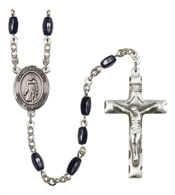 San Peregrino Spanish Rosary, 8x5mm Black Onyx Beads, Silver Plate, # 12787
