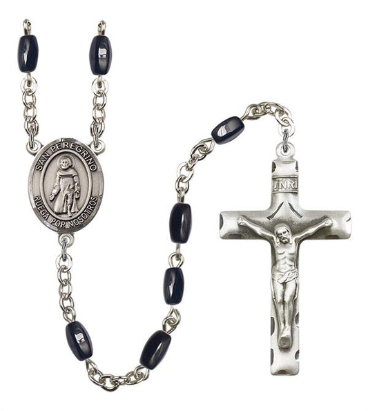 San Peregrino Spanish Rosary, 8x5mm Black Onyx Beads, Silver Plate, # 12787