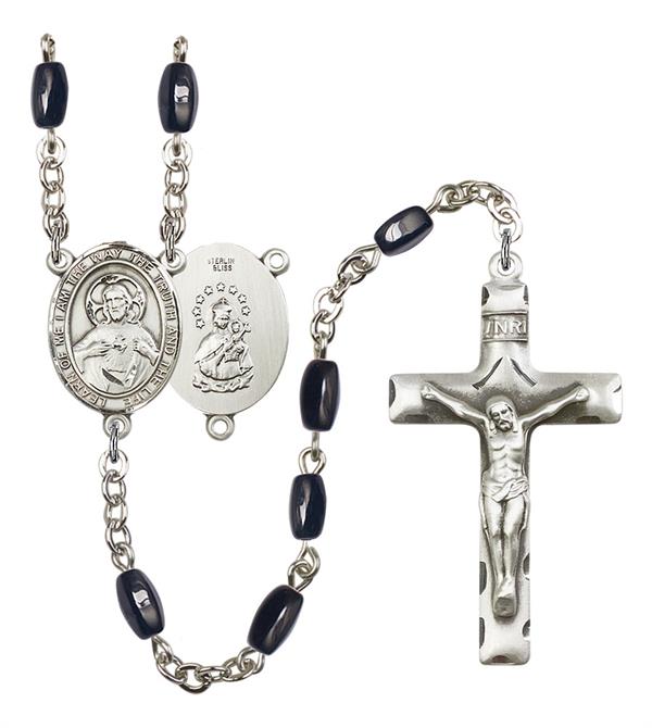I am the Way, Truth and Life Rosary, 8x5mm Black Onyx Beads, Silver Plate, # 12798