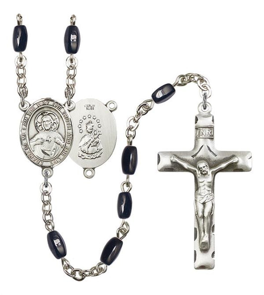 I am the Way, Truth and Life Rosary, 8x5mm Black Onyx Beads, Silver Plate, # 12798