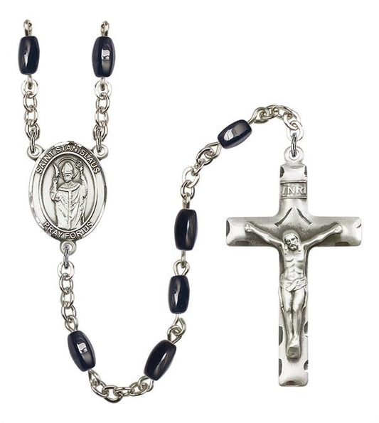 St. Stanislaus Rosary, 8x5mm Black Onyx Beads, Silver Plate, # 12835