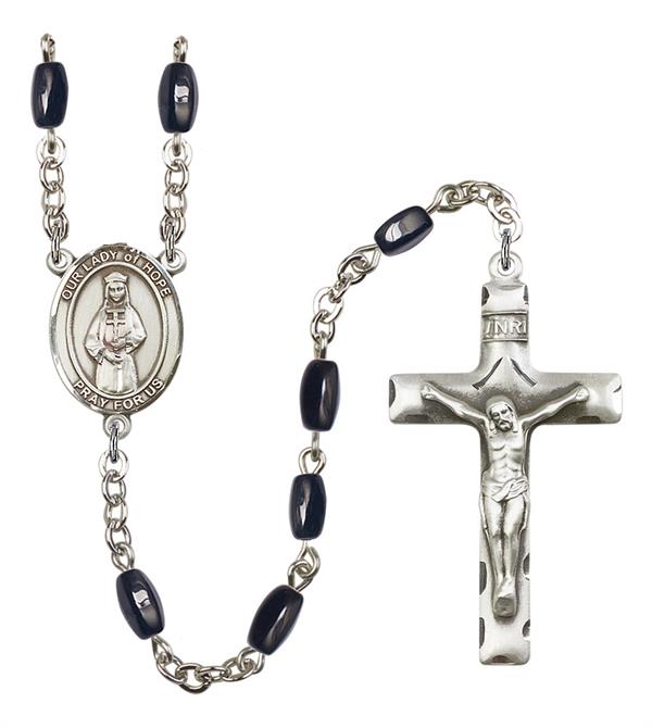 Our Lady of Hope Rosary, 8x5mm Black Onyx Beads, Silver Plate, # 12945