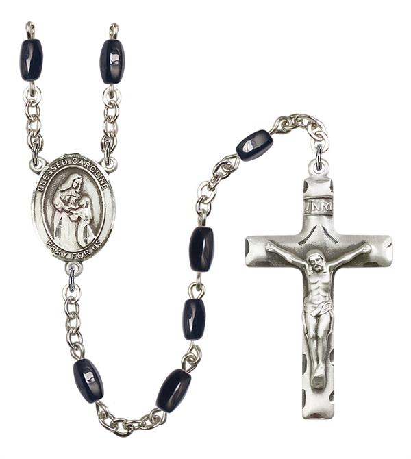 Blessed Caroline Gerhardinger Rosary, 8x5mm Black Onyx Beads, Silver Plate, # 13000