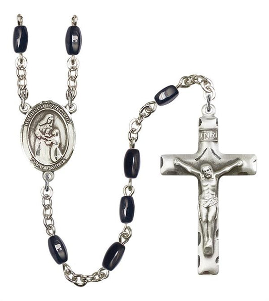 Blessed Caroline Gerhardinger Rosary, 8x5mm Black Onyx Beads, Silver Plate, # 13000