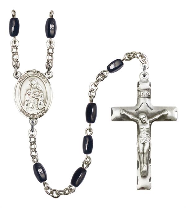 St. Angela Merici Rosary, 8x5mm Black Onyx Beads, Silver Plate, # 13003