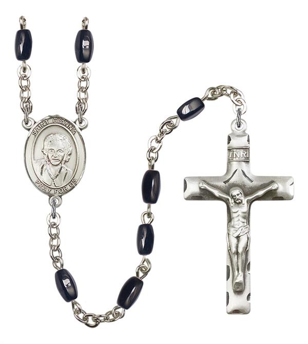 St. Gianna Beretta Molla Rosary, 8x5mm Black Onyx Beads, Silver Plate, # 13042