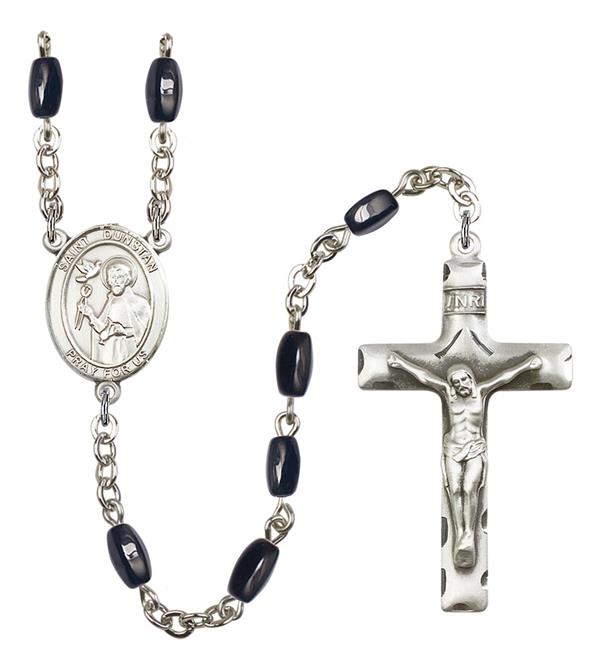 St. Dunstan Rosary, 8x5mm Black Onyx Beads, Silver Plate, # 13084